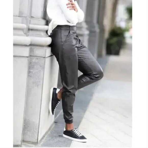 SPANX | Leather Like Pull On Black Joggers - Size S - Picture 2 of 11